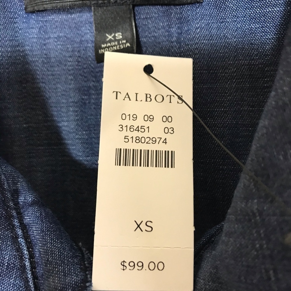 Talbots Blue Chambray Linen Blend Sleeveless Button Vest XS NWT Safari Pockets - Picture 5 of 10